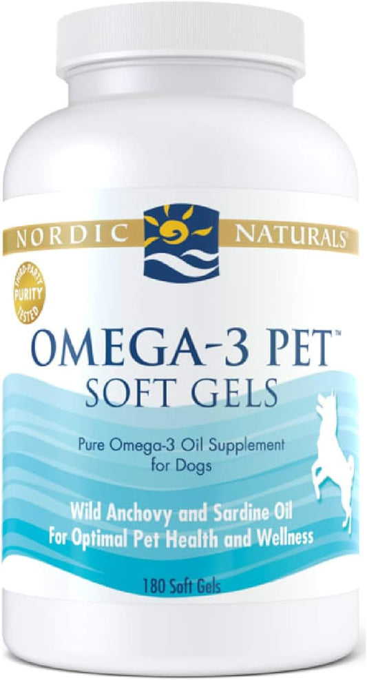 Nordic Naturals Omega-3 Pet, Unflavored - 180 Soft Gels - 330 mg - Fish Oil for Dogs with EPA & DHA - Promotes Heart, Skin, Coat, Joint, & Immune Health