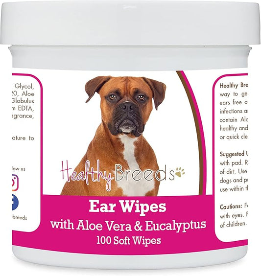 Healthy Breeds Boxer Ear Cleaning Wipes with Aloe & Eucalyptus for Dogs 100 Count