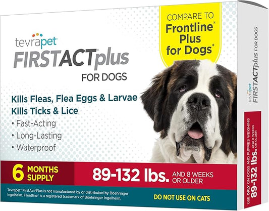 FirstAct Plus Flea Treatment for Dogs, Extra Large Dogs 89+ lbs, 6 Doses, Same Active Ingredients as Frontline Plus Flea and Tick Prevention for Dogs