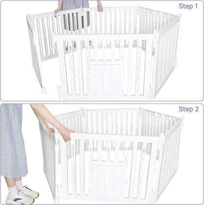 RIZZARI Foldable Plastic Dog Playpen, 6 Panels Pet Fence with Doors for Small Cats and Dogs, Portable Pet Barrier for Indoor and Outdoor, Easy to Assemble (Six panels with door)
