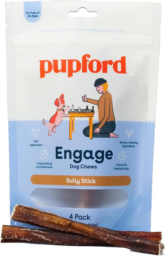 Pupford Thick Bully Sticks for Dogs & Puppies, Smoked for Improved Smell, Natural, Long-Lasting, Single Ingredient Chews for Small & Medium Breeds (6", 4 Count)