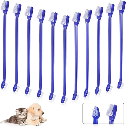 100 Pieces Dog Toothbrush Kit Set Double-Headed Toothbrush Long Handle Tooth Brush Soft Bristle Pet Tooth Brush for Small Medium Large Pet Cat Teeth Cleaning Set
