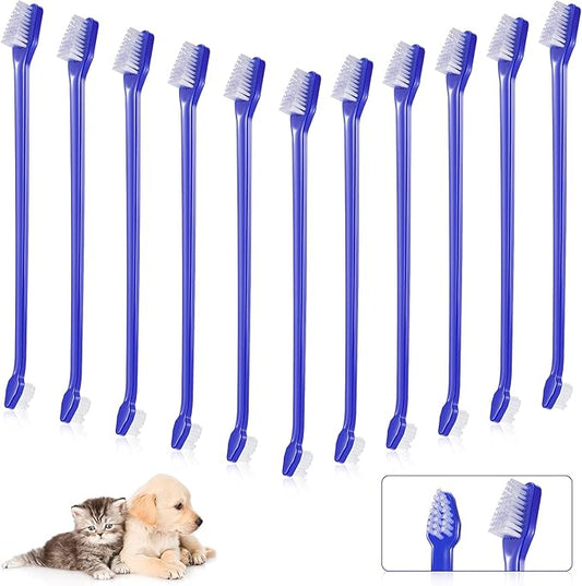 100 Pieces Dog Toothbrush Kit Set Double-Headed Toothbrush Long Handle Tooth Brush Soft Bristle Pet Tooth Brush for Small Medium Large Pet Cat Teeth Cleaning Set