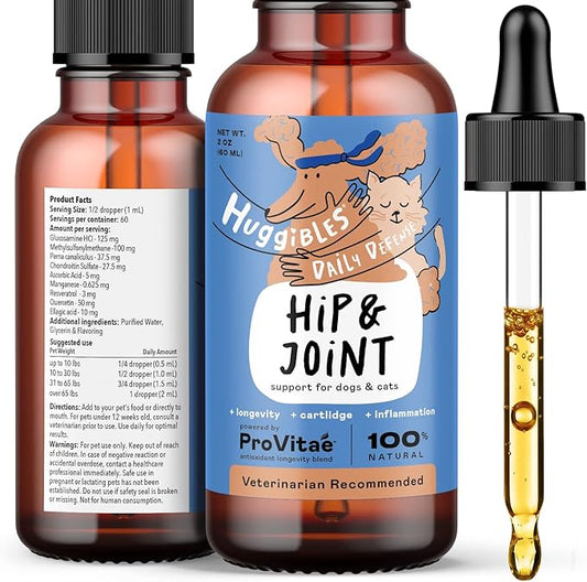 Hip & Joint Support Liquid Supplement for Dogs & Cats – Daily Supplement for Mobility Support with Glucosamine, MSM, Chondroitin – Reduce Pain & Inflammation – Antioxidants for Longevity