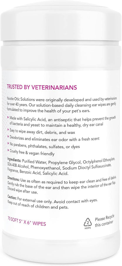 Nootie Dog & Cat Ear Wipes with Salycyclic Acid- Japanese Cherry Blossom - 70 Wipes - Vegan Friendly - Sold in Over 5000 Vet Clinics
