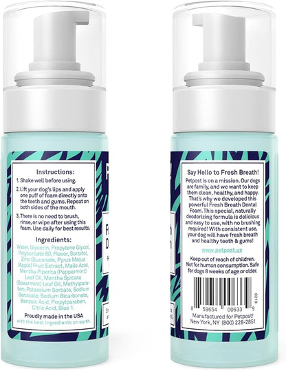 Petpost | Fresh Breath Foam for Dogs - Mint & Apple Flavored Dental Solution That Eliminates Bad Breath - Natural Tooth Cleaning Treatment 5 oz.