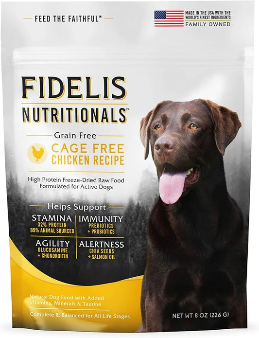 FIDELIS Freeze Dried Raw Dog Food with Superfoods for Large Dog Breeds (8 oz) - Made in USA with Cage Free Chicken, Grain-Free, High Protein for Adult or Puppy