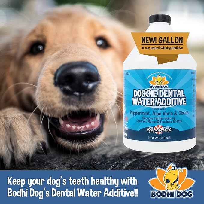 New Peppermint Fresh Breath Dental Water Additive for Dogs and Pets | Teeth, Breath, and Healthy Gums | Tartar Cleaning, Plaque Remover & Fresh Drinking Oral Care Cleaner No Brush Required (128oz)