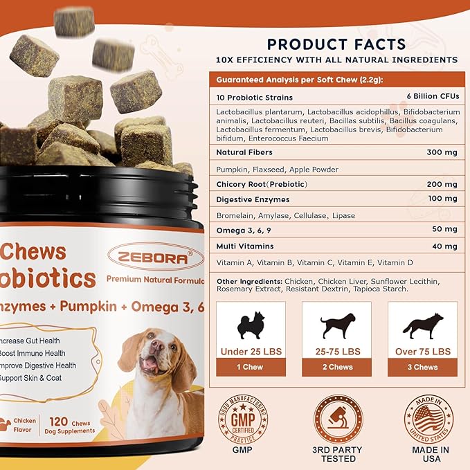 Probiotics for Dogs Dog Probiotics for Digestive Enzymes Health with pumpkin, Fish Oil, Enzymes, Supports Gut & Immune & Itchy - 109 Soft Chews