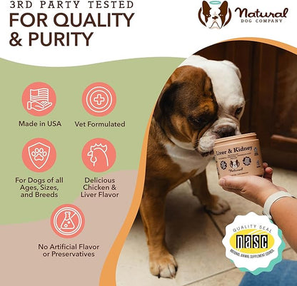 Natural Dog Company Stinky Liver & Kidney Supplement Chews - Dog Liver Support for Optimal Health - Turkey Flavored Treats - Promotes Digestion and Immune Health – Milk Thistle for Dogs (90 Chews)