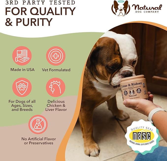 Natural Dog Company Stinky Liver & Kidney Supplement Chews - Dog Liver Support for Optimal Health - Turkey Flavored Treats - Promotes Digestion and Immune Health – Milk Thistle for Dogs (90 Chews)