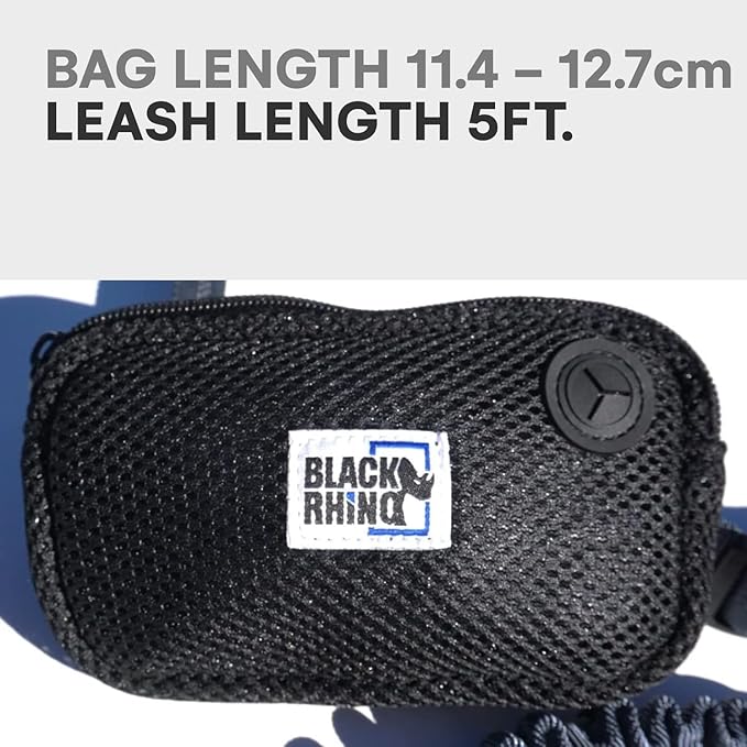 Black Rhino - Premium HANDS FREE DOG LEASH for Running Walking Jogging & Hiking - Adjustable Length Dual Handle Bungee Leash Medium – Large Dogs Neoprene Padded Handles - Running Pouch Included Aqua