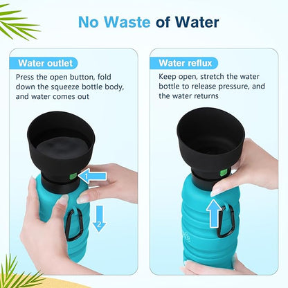 Pecute Dog Water Bottle Portable, 29oz Dog Foldable Water Bottle with Folding Bowl, Carabiner Clip, 5 Levels Capacity, 100% Food Grade Silicone, Dog Water Bottle for Outdoor Walking, Hiking, Travel