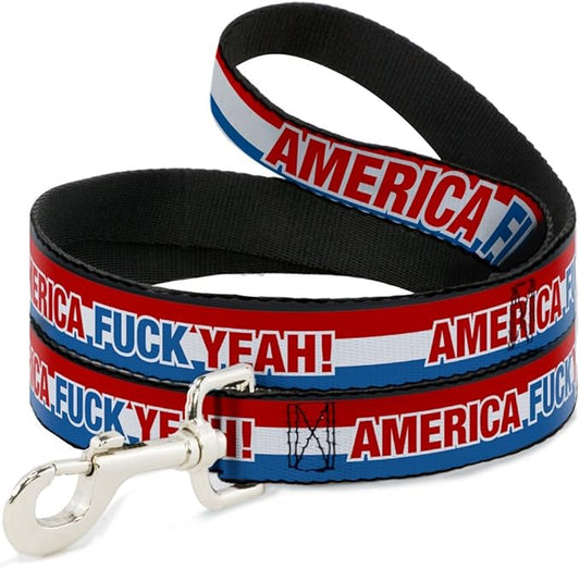 Dog Leash America Fuck Yea Red White Blue 6 Feet Long 0.5 Inch Wide