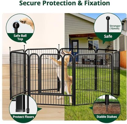 PawGiant Dog Fence Playpen 24”/32”/40” Indoor Outdoor for Small/Medium/Large Dogs, Metal Pet Puppy Cat Exercise Fencing Gate Crate Cage Outside RV, Camping, Yard, Garden