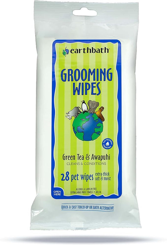 earthbath, Green Tea & Awapuhi Grooming Wipes - Dog Wipes for Paws and Butt, Best Pet Wipes for Dogs & Cats, Made in USA, Cruelty-Free Dog Cleaning Wipes, Removes Dirt & Dander - 28 Count Travel Size