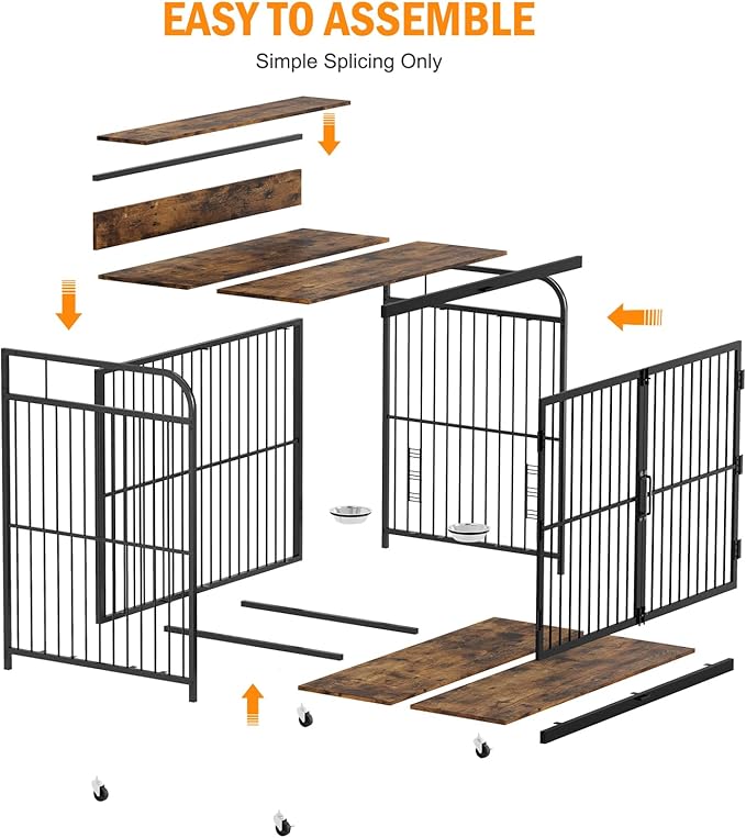Dog Crate Furniture, Dog Crates Side End Table Indoor, Wooden Dog Kennel with Adjustable Height and 360° Rotating Feeder, Decorative Dog Crate Furniture for Large Dogs (48" L x 29.92" W x 44.29" H)