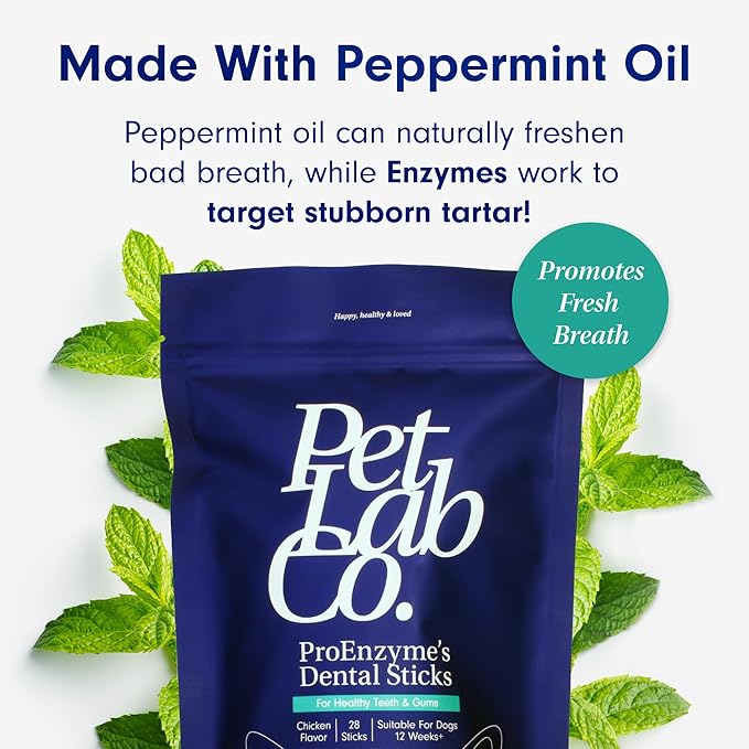 Petlab Co. Proenzyme Dental Sticks – Dog Dental Chews -Target Plaque & Tartar Build-Up at The Source - 28 Sticks