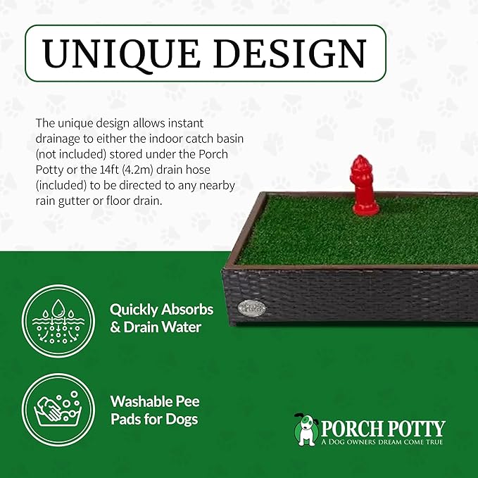 Porch Potty Artificial Grass Potty Pads Without Sprinklers - Standard Size 26x50x7 Reusable Potty Training Pad - Washable Pee Pad for Dogs - Instant Drainage - Quick Absorb - 4x2 Ft Grass Area