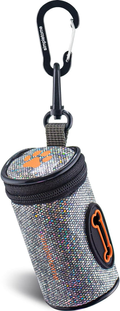 simpletome Dog Waste Bag Dispenser for Leash Belt Waterproof Microfiber Leather YKK Zipper (Bling)