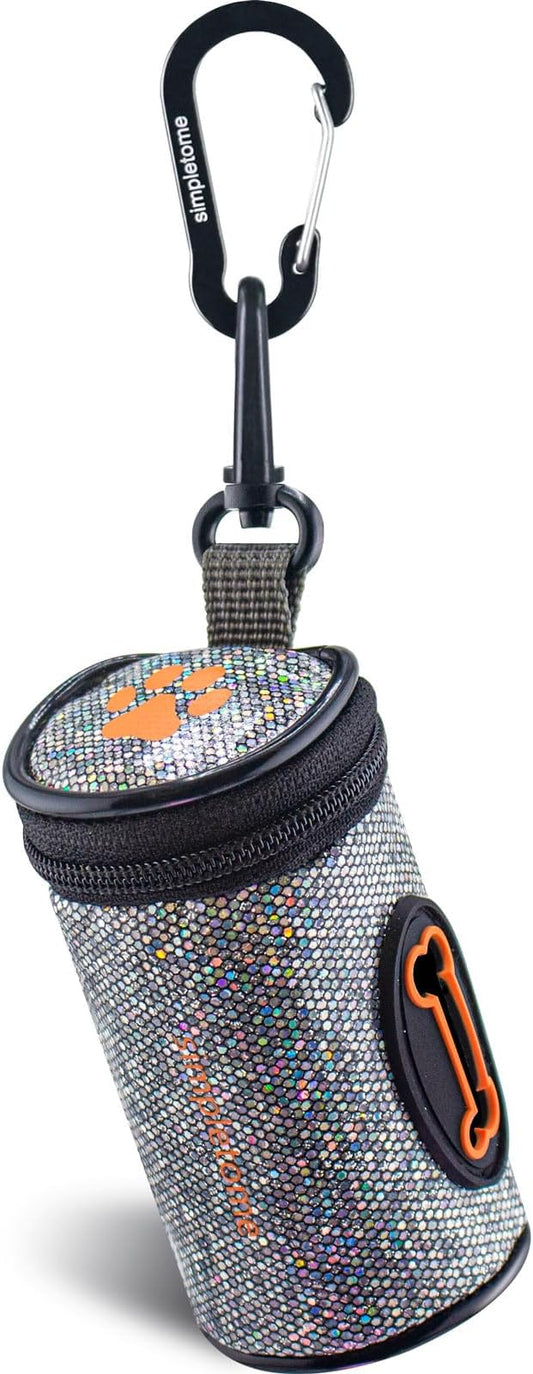 simpletome Dog Waste Bag Dispenser for Leash Belt Waterproof Microfiber Leather YKK Zipper (Bling)