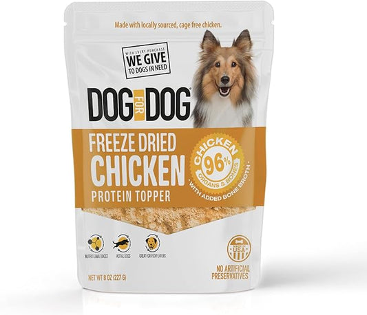 Dog for Dog Freeze Dried Dog Food Topper - Cage Free Chicken Dog Food toppers for Picky Eaters | Food toppers for Picky Dogs and Treats, All Natural & Limited Ingredient | Made in The USA - 8OZ