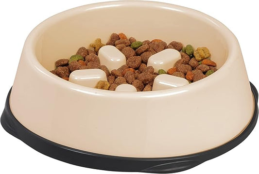 IRIS USA 4 Cups Slow Feeder Dog Bowl, Anti-Choking, Anti-Slip, Easy to Clean, Interactive Puzzle Toy, Healthy Digestion, Short snouted, Dogs Cats & Other Pets, BPA, PVC, Phthalate Free, Beige/Black