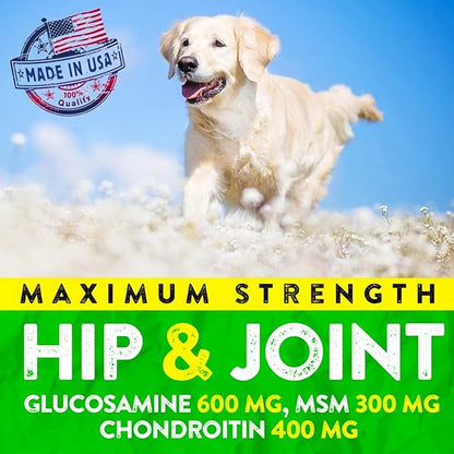 Hemp Hip and Joint Supplement for Dogs - Glucosamine for Dogs - 170 Dog Joint Pain Relief Treats - Chondroitin, Hemp Oil, MSM - Mobility & Flexibility Support - Advanced Joint Health - Made in USA