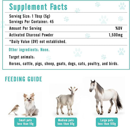 Activated Charcoal for Dogs -Pet First Aid Kit Detox Powder 8oz - for All Pets & Livestock - Poisoning, Diarrhea, Gas Relief