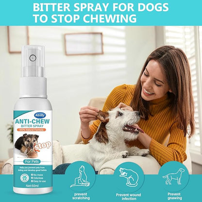 Bitter Spray for Dogs to Stop Chewing, No Chew Spray for Dogs, Pet Corrector Spray for Dogs Behavior Training, No Chew Licking of Fur, Bandages, Shoes, Wounds & Furniture, Indoor & Outdoor