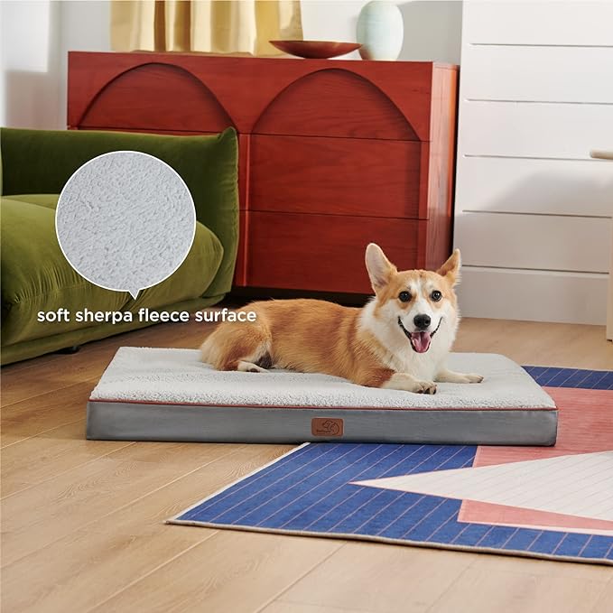 Bedsure Extra Large Dog Bed for Large Dogs - XL Orthopedic Dog Beds with Removable Washable Cover, Egg Crate Foam Pet Bed Mat, Suitable for Dogs Up to 100lbs, Light Grey