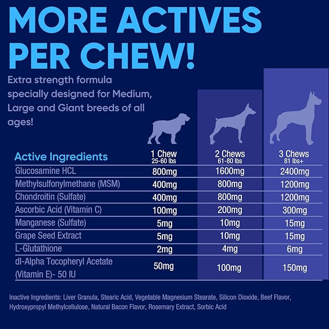 Joint Support Supplement for Large Dogs - Hip and Joint Chewable Tablets for Large Breed Dogs with Glucosamine, Chondroitin, and MSM, Beef Flavor, 120 Tablets
