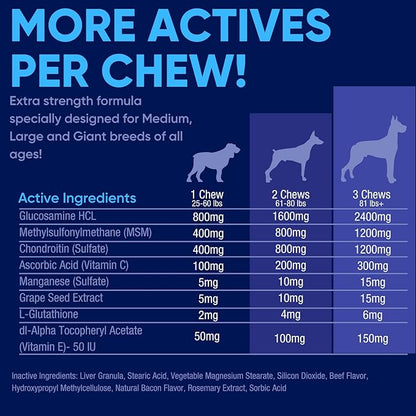 Joint Support Supplement for Large Dogs - Hip and Joint Chewable Tablets for Large Breed Dogs with Glucosamine, Chondroitin, and MSM, Beef Flavor, 120 Tablets