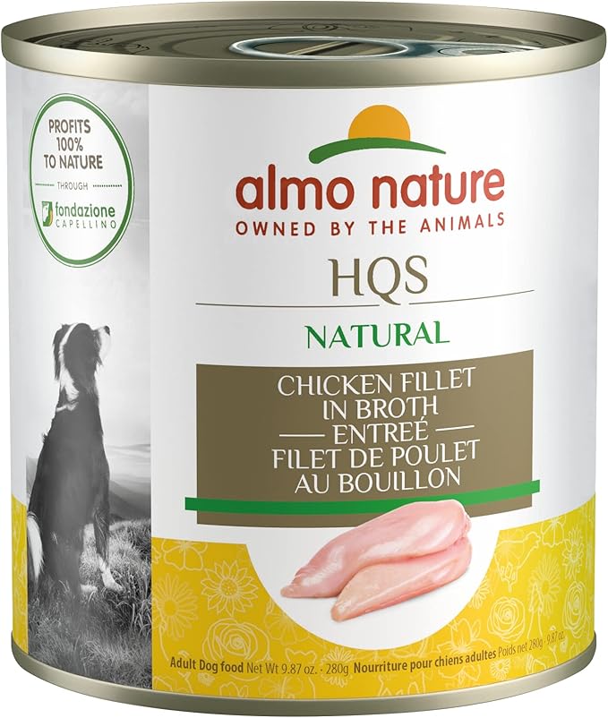 almo nature HQS Natural Chicken Fillet Entree in broth, Gluten Free, Additive Free, Adult Dog Canned Wet Food, Shredded 12 x 280g/9.87 oz