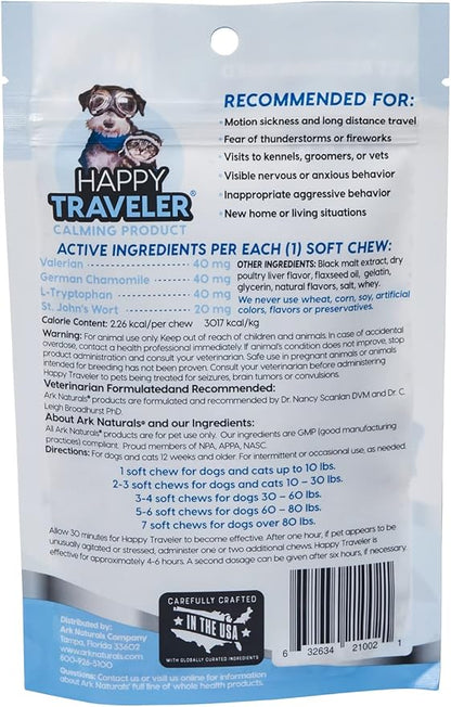 Ark Naturals Happy Traveler Calming Chews Bundle Pack, Ease Anxious and Nervous Behavior in Dogs and Cats, Vet Recommended, 2 Pack