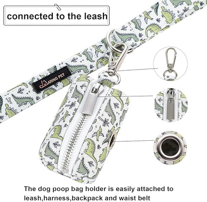 ARING PET Dog Waste Bag Dispenser, Cotton Doggy Poop Bags Holders Attach to Any Leashes, Portable Washable Dinosaur Pet Waste Pouch Dispenser with Metal Zipper