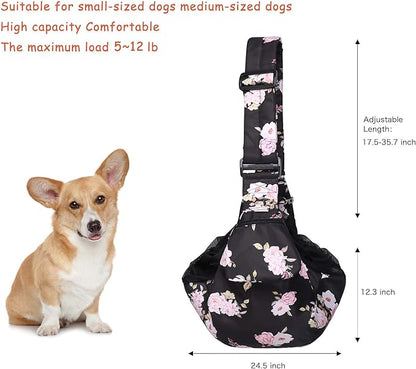 MOSISO Dog Cat Sling Carrier, Pet Dog Carrier Camellia Tote Bag Hands Free Adjustable Padded Strap Breathable Polyester Soft Carrying Travel Shoulder Bag with Front Pocket for Small Dog Cat, Black