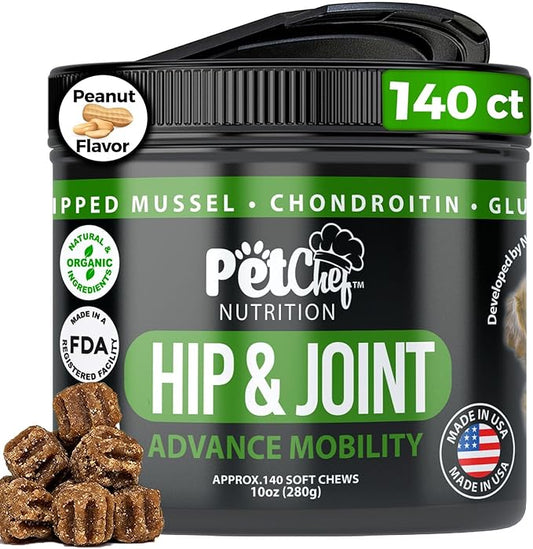 Pet Chef Advanced Dog Hip & Joint Supplement Treat - Glucosamine, Chondroitin & Turmeric MSM Breeds-Reduce Pain, Inflammation & Arthritis. Super Dog Hip & Joint Treat. Renews All Dogs.