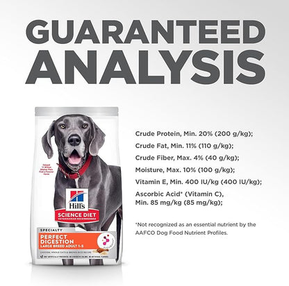 Hill's Science Diet Perfect Digestion, Adult 1-5, Large Breed Digestive Support, Dry Dog Food, Chicken, Brown Rice, & Whole Oats, 12 lb Bag