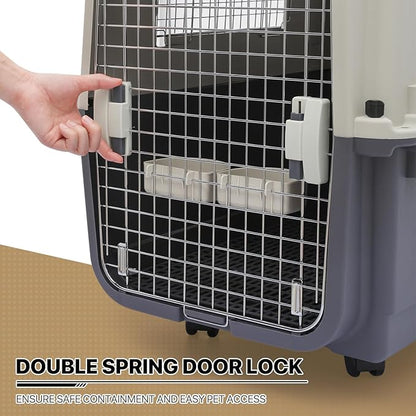 MoNiBloom 32-Inch Plastic Carrier on Wheels for Small/Medium Dogs and Cats, Multifunction Hard Cat Carrier Dog Kennel Ventilation and Security Lock Design for Pets up to 30 Pounds