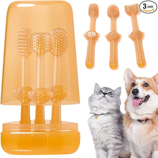 3PCS Dog Toothbrush, Silicone Cat Toothbrush with Cup 360° Dog Tooth Brushing Kit Flexibrush Pet Toothbrush Small Dog Toothbrush with Tongue Brush Puppy Tooth Brushing Kit for Cat Dogs