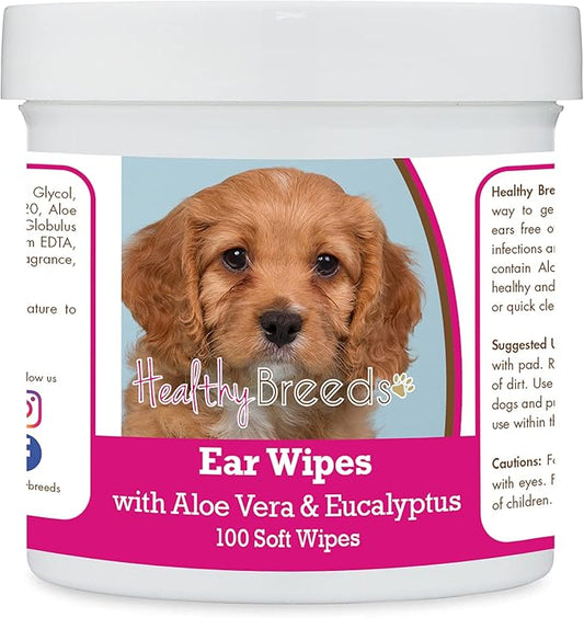 Healthy Breeds Cavapoo Ear Cleaning Wipes with Aloe & Eucalyptus for Dogs 100 Count
