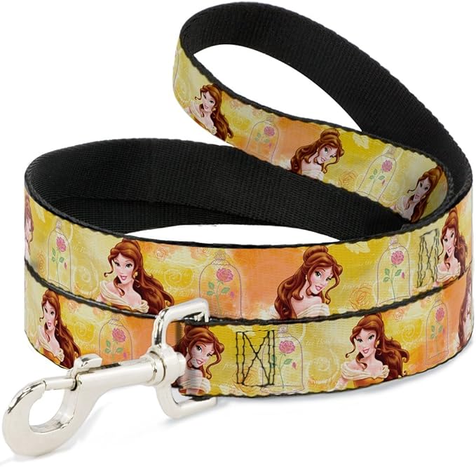 Dog Leash Belle Poses Enchanted Rose Story Script Yellow Pinks 6 Feet Long 0.5 Inch Wide