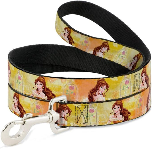 Dog Leash Belle Poses Enchanted Rose Story Script Yellow Pinks 6 Feet Long 0.5 Inch Wide