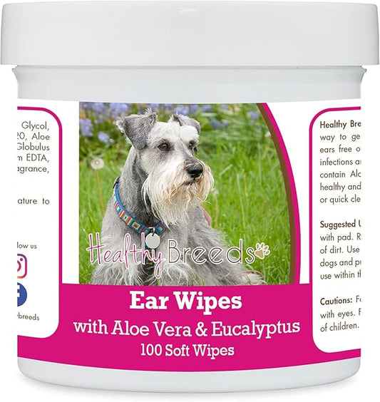 Healthy Breeds Miniature Schnauzer Ear Cleaning Wipes with Aloe & Eucalyptus for Dogs 100 Count