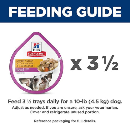 Hill's Science Diet Small & Mini, Senior Adult 7+, Small & Mini Breeds Senior Premium Nutrition, Wet Dog Food, Chicken & Vegetables Stew, 3.5 oz Tray, Case of 12