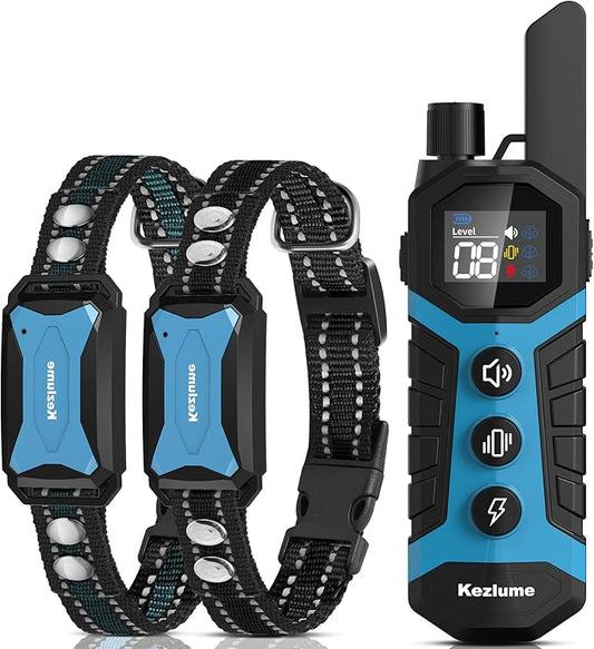 Dog Shock Collar for 2 Dogs- 4000Ft Waterproof Dog Training Collar with Remote for 5-120lbs Small Medium Large Dogs, 3 Channels, Rechargeable E Collars with Beep Vibration Safe Shock Modes (Blue)