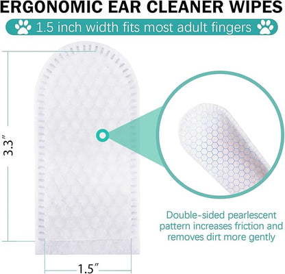 Pet Ear Wipes, Ear Cleaner Finger Wipes for Cats and Dogs, Soft & Easy Otic Cleaning Pads, Pet Supplies for Regular Soothing Odor Control Reduce Dirt Wax Earwax Buildup，50 Counts
