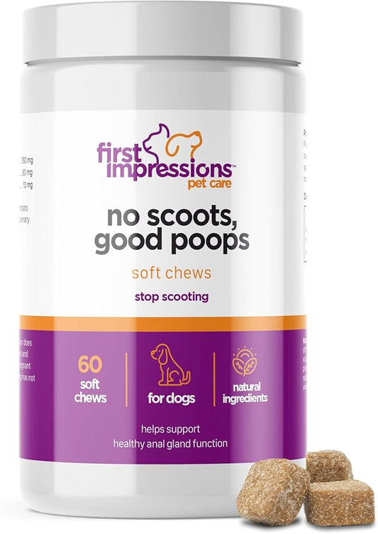 First Impressions No Scoots, Good Poops for Dogs - Tasty Soft Chews for Healthy Anal Gland and Digestion, High in Fiber for Dogs - with Beet Pulp, Psyllium Husk, and Pumpkin - 60 ct