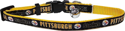 NFL CAT Collar Pittsburgh Steelers Satin Cat Collar Football Team Collar for Dogs & Cats. A Shiny & Colorful Cat Collar with Ringing Bell Pendant